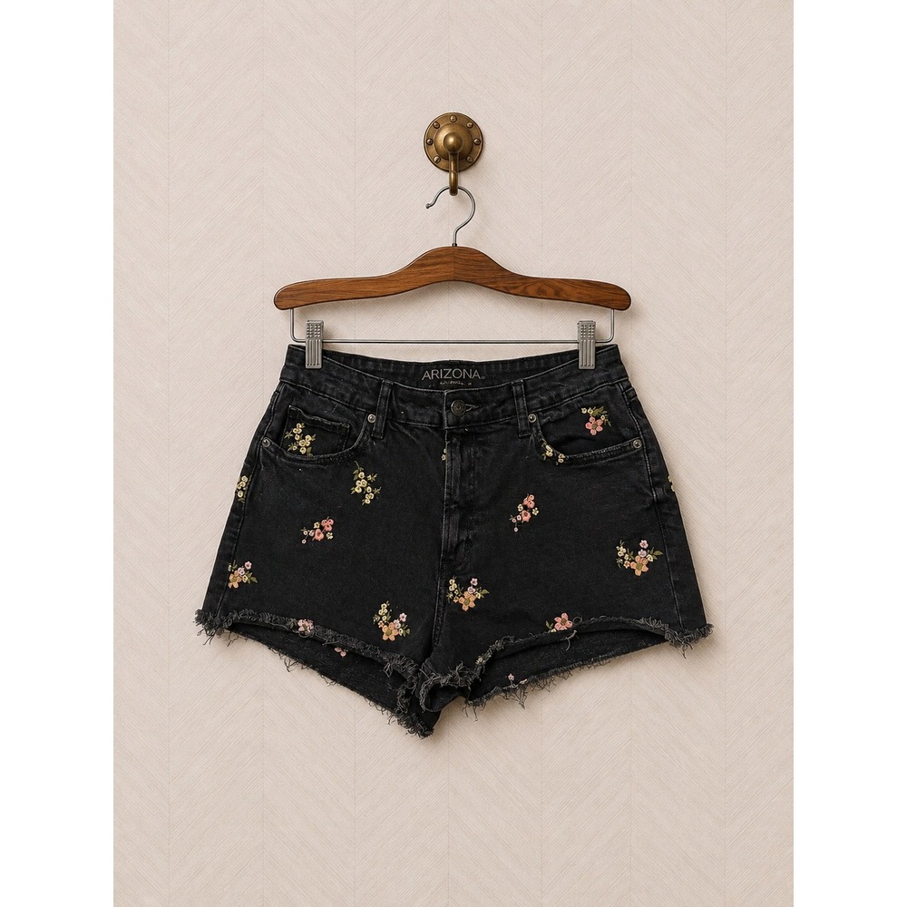 Arizona Jean Co Floral Embroidered Hi-Rise Denim‎ Shorts Adult 12 or Junior 15